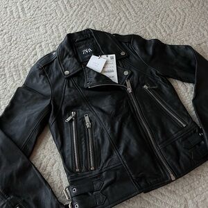 NWT Zara Black Leather Jacket Size XS